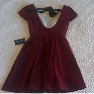 Lauren James Country prep Cranberry Velvet Holiday Classic Dress Scoop Back